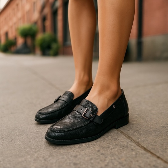 Vaneli Driving Loafers Black Sparkle Buckle front.  Leather. Size 8 - Picture 1 of 9